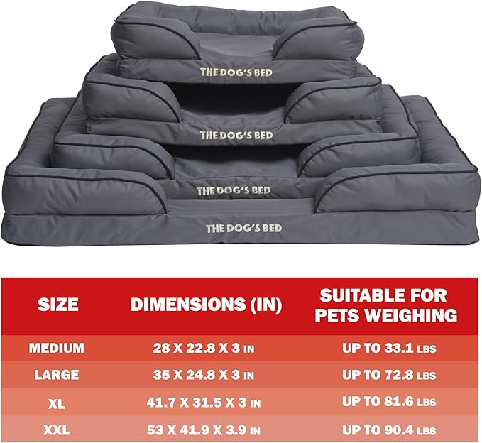 The Dog’s Bed, Orthopedic Standard Foam Waterproof Dog Bed with Standard Support, XL Grey with Black Trim, Waterproof, Supportive Dog Bed with Replaceable Covers, Veterinary Approved