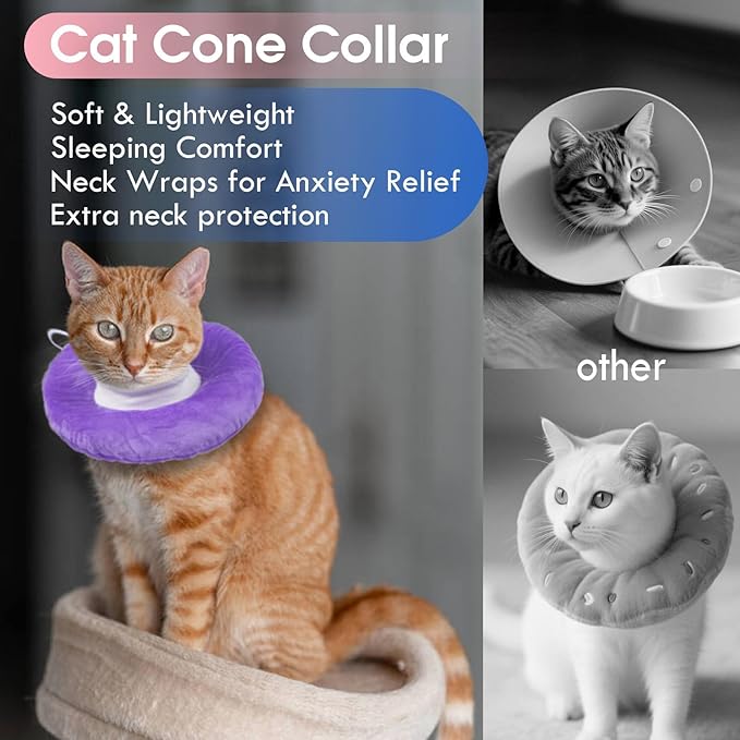 Cat Cone Collar Soft, Adjustable & Lightweight Kitten Elizabethan e Collar to Stop Licking After Surgery, Ideal for Wound Recovery, Durable & Machine Washable, Purple Small