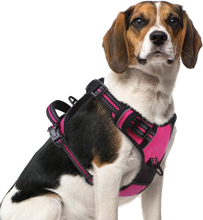 PUPTECK No Pull Dog Harness Medium Sized, Adjustable Reflective Dog Harness with Handle Easy Control, Comfortable Soft Padded Pet Vest Harness for Medium Dogs, Fuschia M
