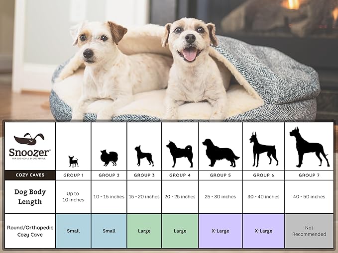 Snoozer Luxury Cozy Cave Dog Bed - Indoor Dog Bed with Cover Cave, Covered Calming Burrow for Small & Medium Sized Pets with Blanket Attached, Enclosed, Washable - Large, Merlin Linen