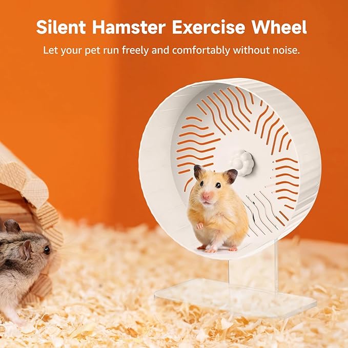Silent Hamster Wheel, Hamster Exercise Wheel with Adjustable Acrylic Stand, Hamster Exercise Wheel for Gerbil, Syrian & Dwarf, Chinchilla and More Small Animal Hamster Running Wheels (8.2 in)