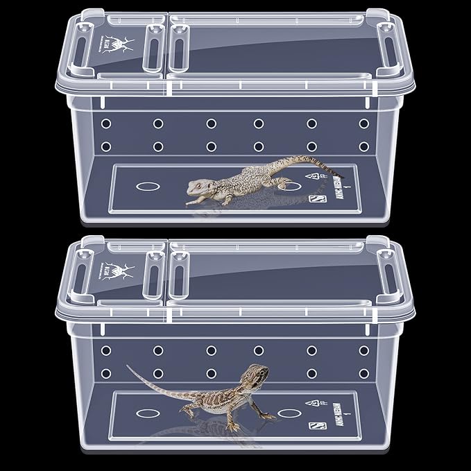 Irenare 8 Pcs Reptile Breeding Breeding Box Plastic Spider Terrarium Tarantula Feeding Box for Bearded Dragon Lizard Spider Gecko Scorpion(Vent Holes,5.9 x 3.9 x 2.5 Inch)