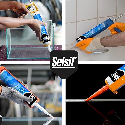 SELSIL Aquarium Silicone Sealant Clear, High Elasticity, Safe for Fish, 100% Solvent Free, 100% Non-Toxic, Fresh and Saltwater, 10.14 Fl oz. (300 ml) Transparent (2 Pack)