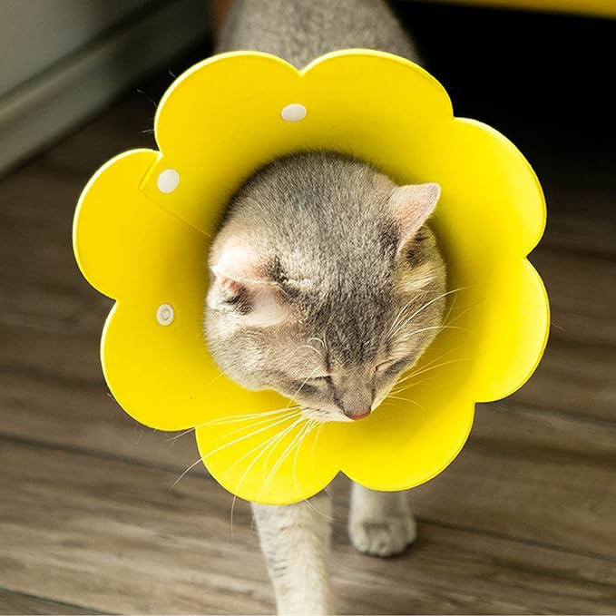 3-Piece Cat Recovery Collar Set - Sunflower Neck Cat Cone Anti-Licking Collars to Prevent Biting & Scratching (Pink, Orange, Yellow, S)
