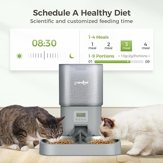 Automatic Cat Feeder for Pets, Programmable Meal Dispenser, for Timed Meals for Up to Cats & Dogs Including Dual Power Supply, and Capacity for 4 Meals Daily