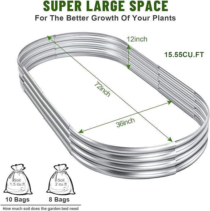 Land Guard Galvanized Raised Garden Bed Kit, 6×3×1ft Raised Garden Boxes Outdoor, Oval Metal Raised Garden Beds for Vegetables...