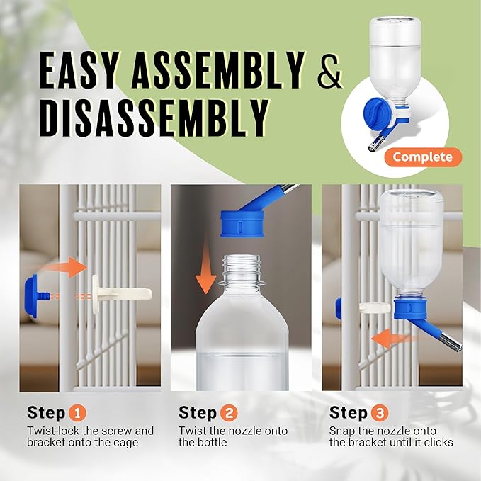 Choco Nose Patented Mini No-Drip Water Bottle/Feeder for Hamsters/Hedgehogs/Gliders/Rats/Mice/Other Small Pets and Animals - for Cages, Crates or Wall Mount. 10.2oz. Nozzle 10mm, Blue (C125)