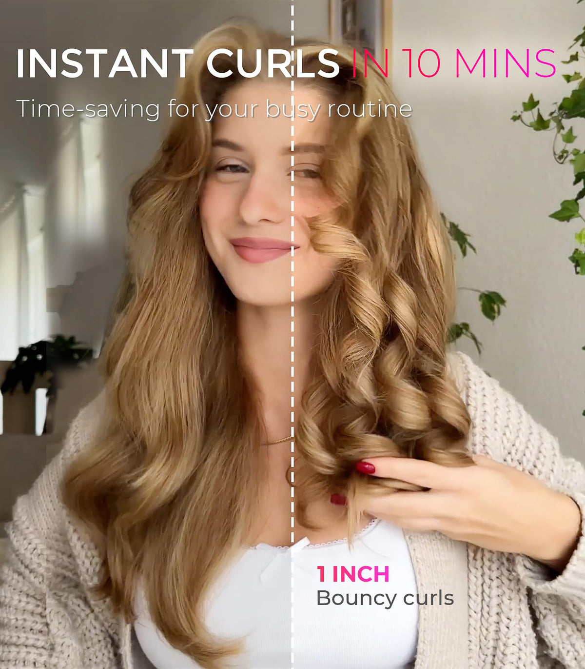 TYMO Automatic Rotating Curling Iron - TYMO CURLPRO Beach Waves Curling Wand, Portable Hair Curler, 500 Million Ionic, Dual Voltage & Lightweight for Travel, Ceramic Coating, 1 Inch, Pink