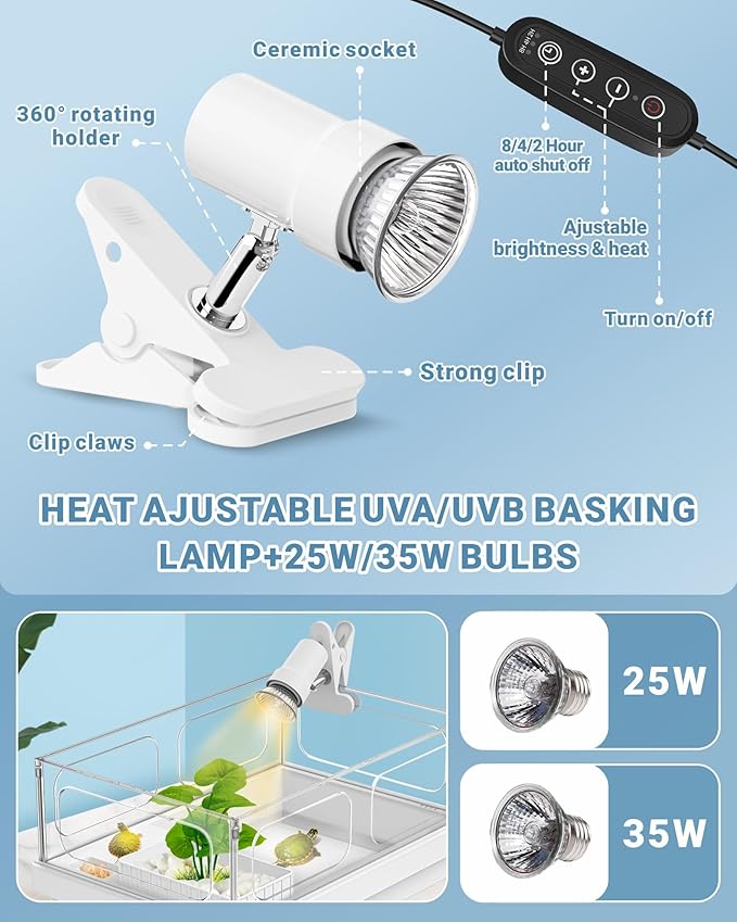 GOZILLA Small Turtle Tank Kit(Tank+Lamp+Filter), Acrylic Turtle Starter Kit with Adjustable Lamp, Reptile Habitat and Terrarium with Multi-Functional Areas for Small Reptiles. (White Kit)
