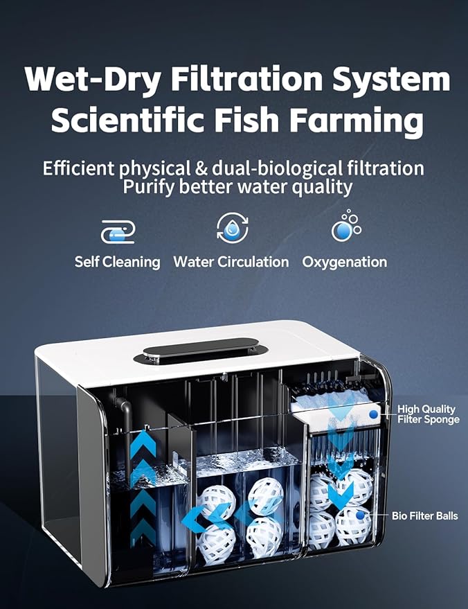 Betta Fish Tank, 2.5 Gallon Aquarium Kit with Filter, Light, Self Cleaning, Oxygenation, Small All in One Starter Fish Tank for Goldfish, Guppy, Shrimp, Desktop, Acrylic
