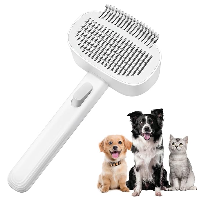 2-in-1 Deshedding Brush & Dematting Comb for Cats, Cat Brush for Long Haired Cats, Effectively Removes Matted Fur & Tangles, White