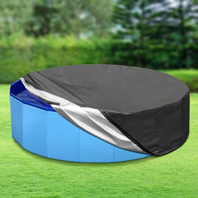 39.5 inch Foldable Dog Pet Bath Pool Cover, Portable Round Collapsible Pool Cover with Oxford Cloth Material and Drawstring Design for Dog Pet Pool, Waterproof and Dustproof (Black)