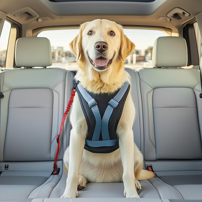 3 Pack Thickened Dog Seat Belt Adjustable Dog Car Seatbelts for Vehicle Nylon Pet Safety Seat Belt with Elastic Bungee Buffer Durable Car Harness for Dogs,Red