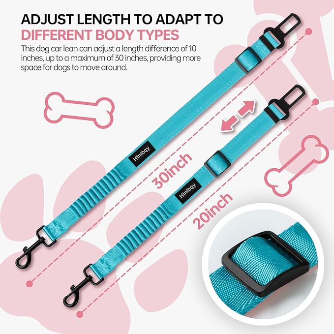 3 Pack Thickened Adjustable Dog Car Harness, Retractable Dog Car Harness Adjustable Dog Seat Belt for Car, Dog Car Leash Made of Thickened Nylon Material and Reinforced Metal Hook, Light Blue