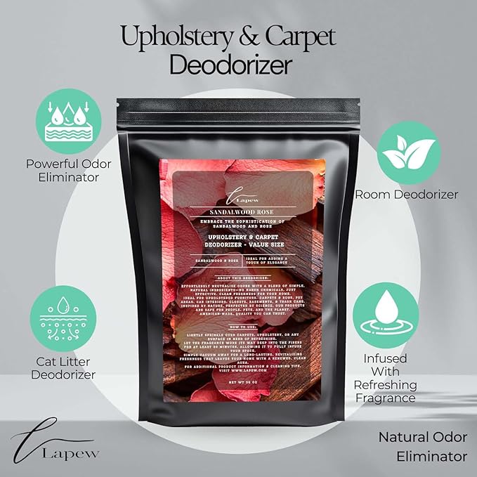 Sandalwood Rose Carpet Freshener Powder Refill 36 oz | Powerful Odor Eliminator for Home | Upholstery Deodorizer | Carpet Deodorizer | Pet Urine | Cat Litter Box