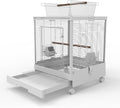 Clear View Bird Cage with Play Top, Modern Rolling Flight Cage for Parakeets, Cockatiels, Conures, Lovebirds, White Parrot Cage with 0.4" Bar Spacing, Slide-Out Tray & Accessories