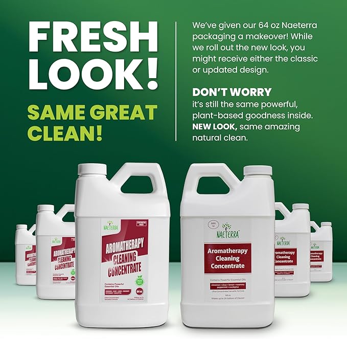 Naeterra Aromatherapy Cleaning Concentrate 64 oz Natural Multi-Surface Cleaner, Plant-Based and Biodegradable, Makes 24 Gallons, Cleaning Essential Oil Formula, Safe for Families and Pets