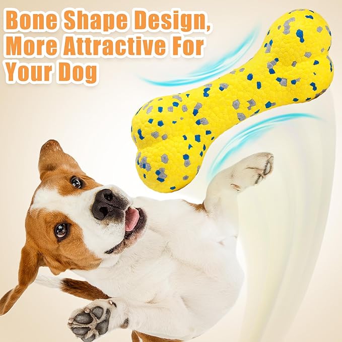 7.28" Indestructible Large Bone Balls for Aggressive Chewers Durable Stick Bouncy Interactive Chew Toy for Dogs Fetch Game Lightweight Floating Outdoor Training, Yellow