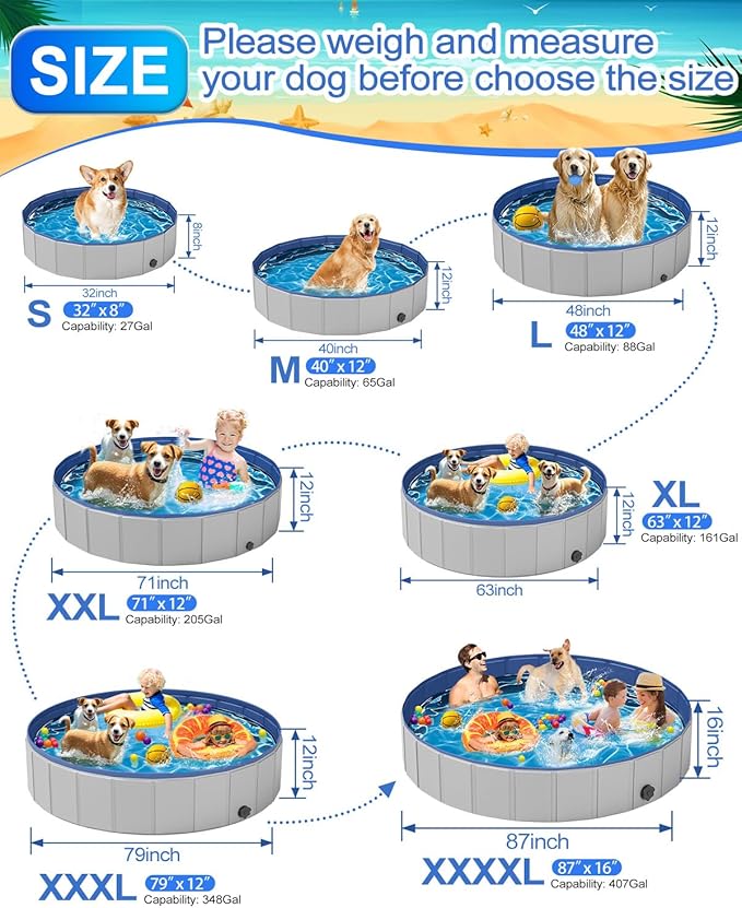 Dog Pool for Medium Dogs, Foldable Plastic Pool for Dogs Slip-Resistant (40''x 12'')