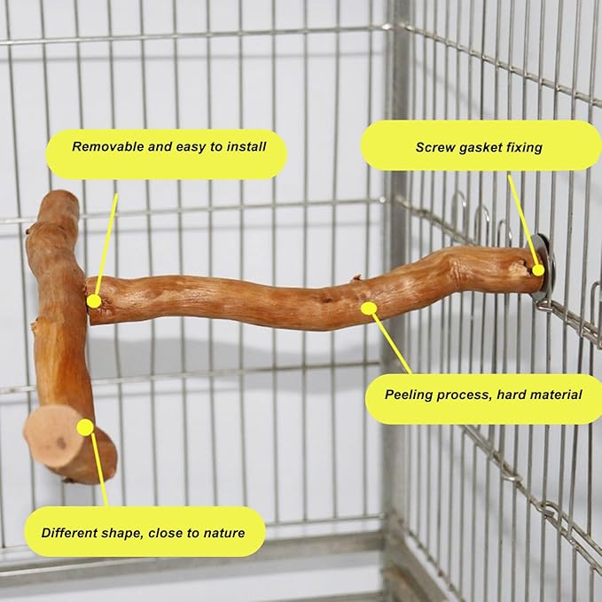 Wood Bird Perch, T Shaped Birdcage Stand Wooden Parrot Perch Stand Perch for Bird Cage Grinding Bird Perch Branches, T Perch Bird Accessory, Easy to Install