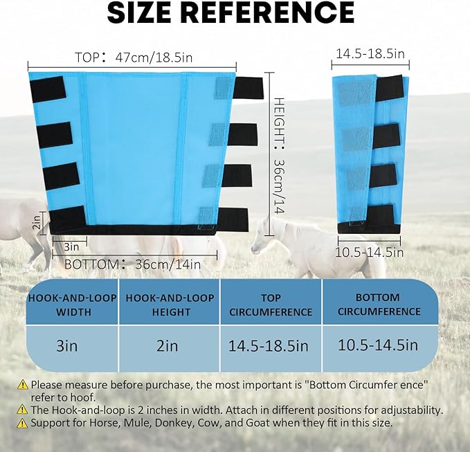 Premium 4-Pack Horse Fly Boots & Leggings Loose-Fit Fine Mesh with Stay-On Fasteners, Support Strips & Anti-Stomp Design Breathable Non-Slip Protection Leg Wrap (Large) Sky - Blue
