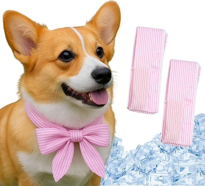 2pcs Cooling Scarf for Pets,Summer Cooling Scarves Keep Cats and Dogs Cool, Reused,Rrecycled,Suitable for Dogs (2pcs-Pink Stripe)