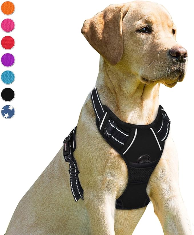 BARKBAY No Pull Dog Harness Front Clip Heavy Duty Reflective Easy Control Handle for Large Dog Walking(Black,XL)