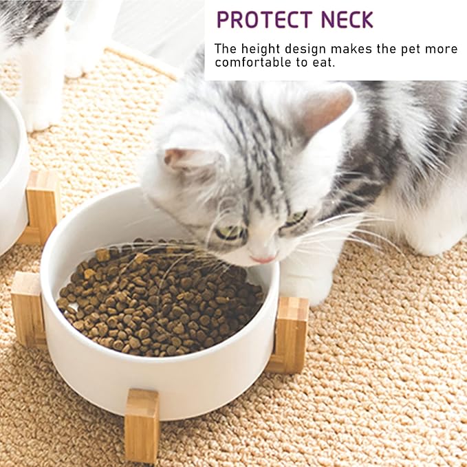 Petygooing Ceramic Dog Cat Bowl Set with Stand, Pet Dog Food and Water Dish,Medium Pet Bowls Anti Slip Set of 2 Cat Bowls-White Pet Food Bowl- Small Medium Size Pet (28 OZ /3.6 Cups)