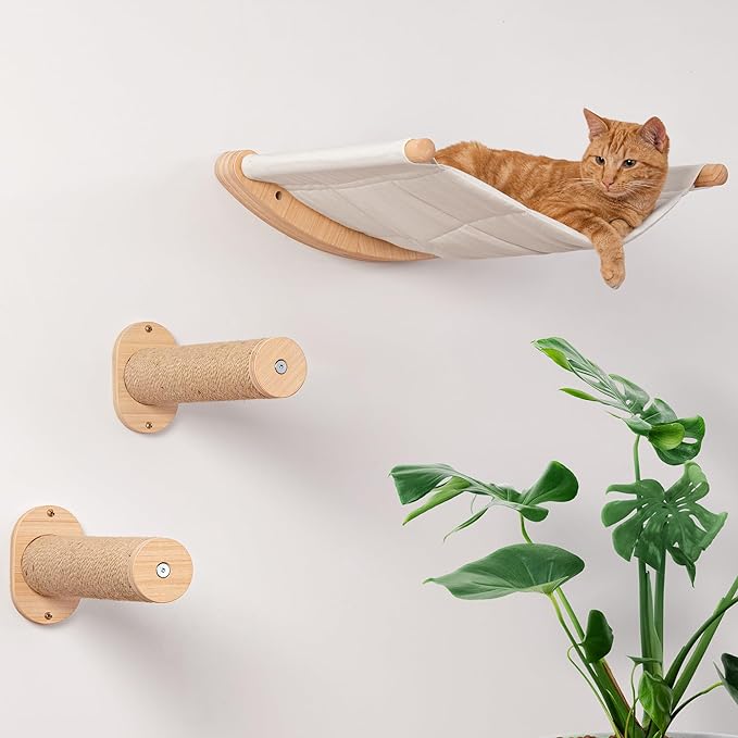 7 Ruby Road Cat Hammock Wall Mounted Shelf with Two Steps Set - Wall Shelves and Perches for Sleeping, Playing, Climbing and Lounging - Modern Cat Bed & Furniture for Indoor and Large Cats or Kitty