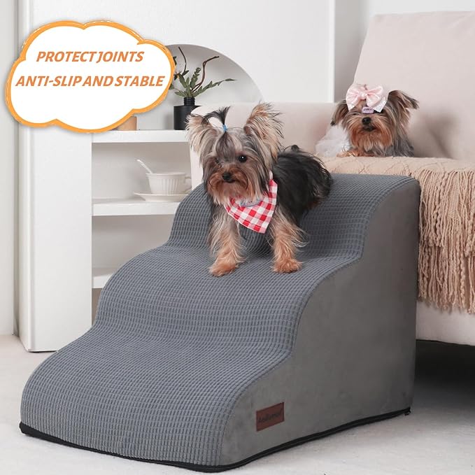 3-Step Dog Ramp and Stairs for Sofa and Chair - Non-Slip Sturdy Pet Steps for Small Dogs and Cats,15.7" H,Grey