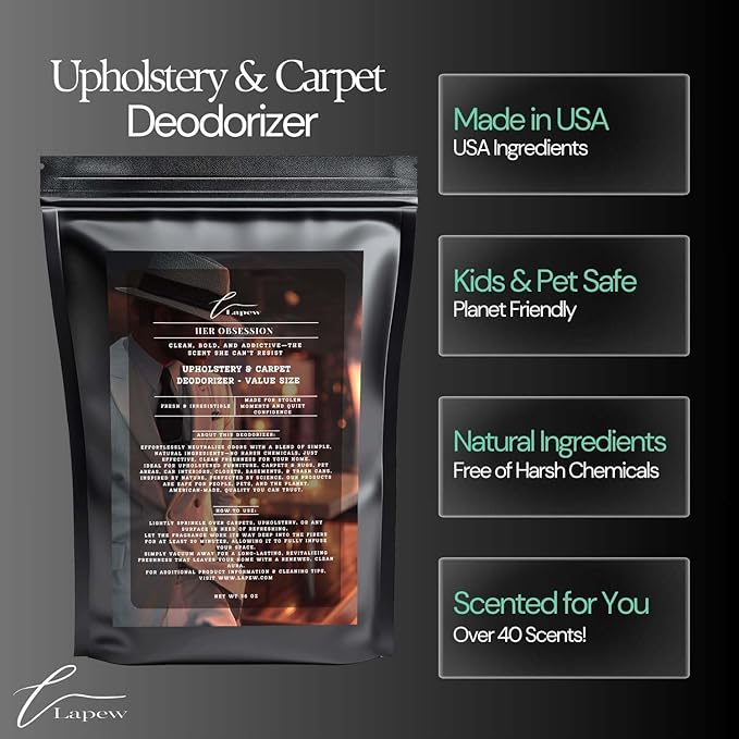Her Obsession Carpet Freshener Powder Refill 36 oz | Powerful Odor Eliminator for Home | Upholstery Deodorizer | Carpet Deodorizer | Pet Urine | Cat Litter Box