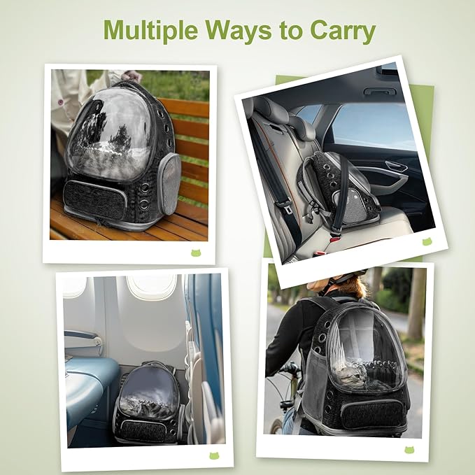 Expandable Cat Backpack,Cat Bubble Backpack Carrier for Carrying Cats, Pets and Small Dogs,Airline-Approved,Designed for Travel, Hiking, Walking,Car （Black