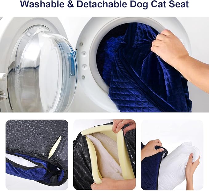 Dog Car Seat for Small Medium Dogs Up to 40lbs, Detachable Washable Soft Pet Booster Travel Bed for Front & Blue Seat with Safety Leash Belt