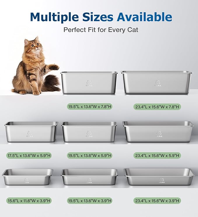 Stainless Steel Litter Box with Handle, Large Metal Cat Litter Box with High Sided for Big and Small Cats, Kitty Litter Boxes, Non-Stick, Easy to Clean, Odor-Free, Cat Toilet，Litterbox
