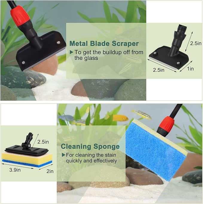 hygger Easy Clean Fish Tank Cleaner, 6 in 1 Aquarium Cleaning Tools Kit with Extendable Handle Algae Scraper Sponge Scrubber Firm Scrub Brush Fish Net Gravel Rake for Acrylic & Glass Tank