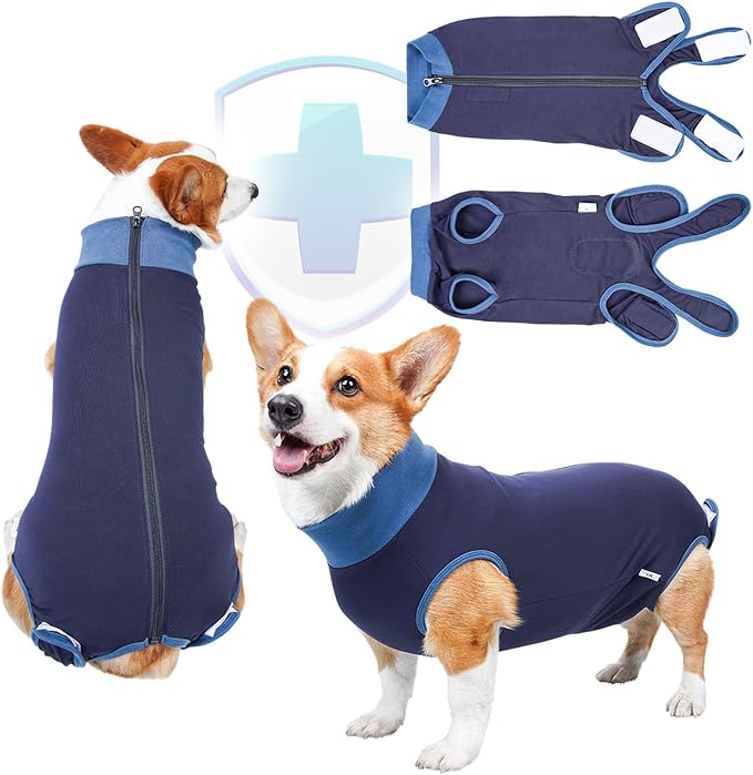 Breathable Dog Surgery Recovery Suit for Male/Female, Professional Dog Recovery Onesie with Zipper After Spay Abdominal Wounds, Anti Licking Cone E-Collar Alternative for Small Medium Large Dog