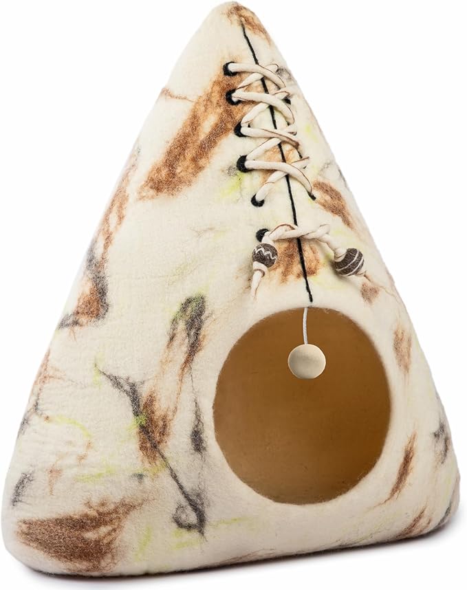 Luxurious Eco-Friendly Merino Wool Cat Cave Bed Teepee Design - Foldable Hideaway Pod for Indoor Cats - Premium Felt Kitten Beds - Covered Cat House for Ultimate Cozy Comfort by Woolygon
