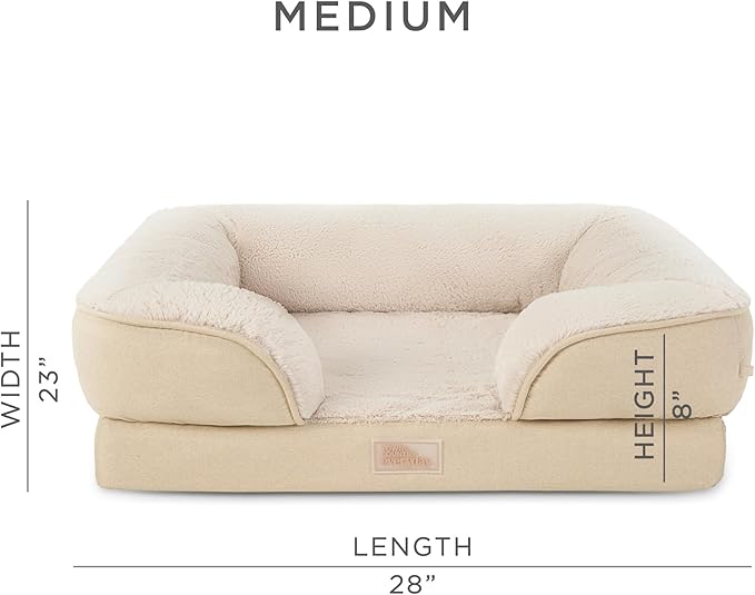 TOWN & COUNTRY EVERYDAY CuddleTown Comfy Solid Bolster Sofa Pet Bed, Supportive & Calming Egg Crate Foam, Non-Slip Bottom, Machine Washable Cover, Beige, Medium 28"x23"x8"