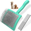2PCS Slicker Brush for Dogs & Pet Comb,Professional Dog Grooming Brush (Goldendoodles,Poodles,Labradoodles) with Extra Long Pins to Effectively Remove Tangles, Knots and Mats (Cyan)
