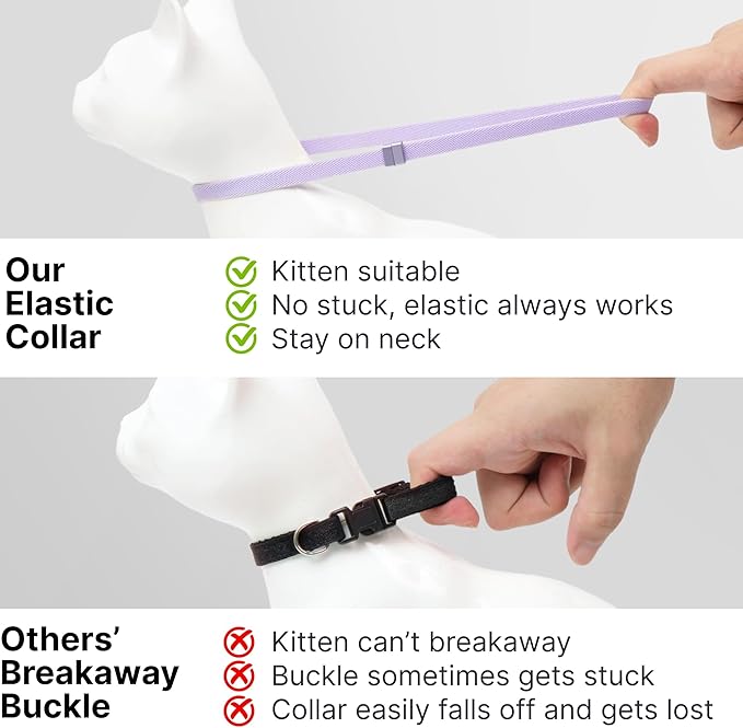 Safety Cat Collar - U.S. IDA Gold Awarding Design, Stretch Non Breakaway Elastic Quick Release, Light Weight Adjustable for Kitten, Neck Fit 7.8'-15.7' for All Small Large Cats,M(Blurple)