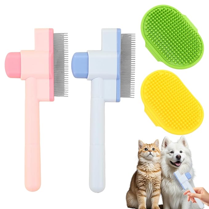 Cat Comb, Cat Grooming Brush, Self-Cleaning Flea Comb, Multi-Functional Pet Comb,Suitable for Pet Massage, Cleaning And Hair Removal