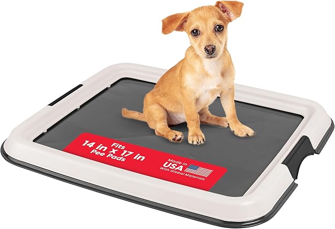 IRIS USA Pee Pad Holder - Extra-Small Sized Dog & Puppy Pee Pads, Secured Latches, Non-Skid Feet, High Polish Finish for Easy Cleaning, Leak Protection, Fits 14"x17" Pad Puppy & Toy Breeds, Dark Grey