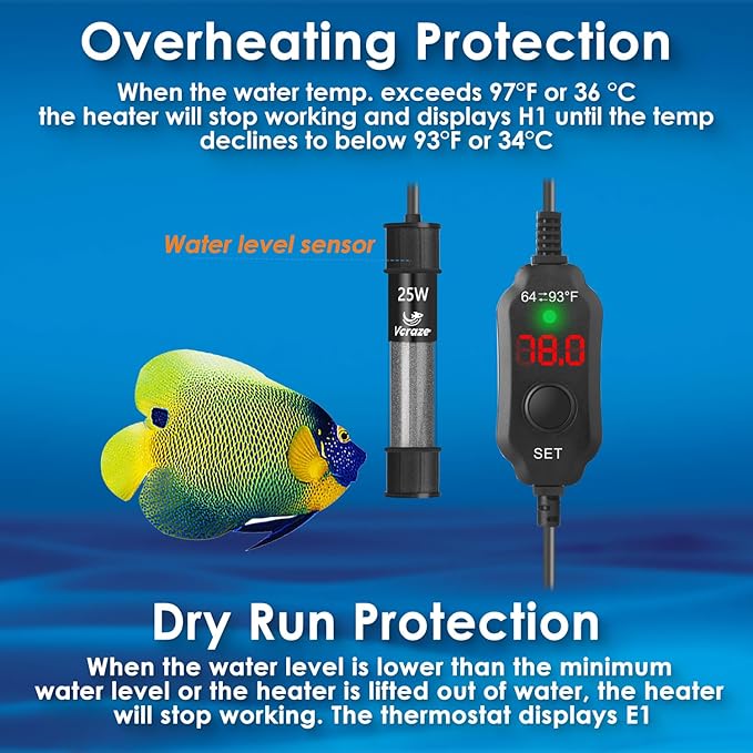 Super Compact 25W Fish Tank Heater, Submersible Aquarium Heater with LED Digital Display Thermostat, Adjustable Fish Heater for 3-5 Gallon Tanks