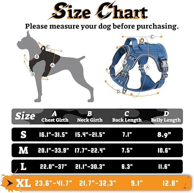rabbitgoo Dog Harness for Large Dogs No Pull, Tactical Service Pet Vest with Molle and Control Handle, Adjustable and Reflective Military Harness for Easy Walking and Training, Blue, XL