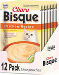 INABA Churu Bisque for Cats, Creamy Lickable Purée Side Dish with Vitamin E, 1.4 Ounces per Pouch, 12 Pouches, Chicken Recipe