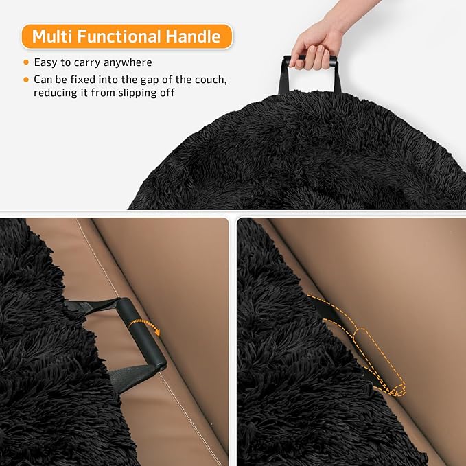 GGIB Calming Dog Bed Fluffy Plush Dog Mat for Furniture Protector with Removable Washable Cover for Large Medium Small Dogs and Cats (Medium, Black)