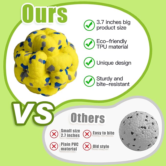 Upgrade Dog Balls Interactive Toys for Aggressive Chewers, Indestructible Tennis Durable Bouncy for Fetch Game, Lightweight Floating, Yellow