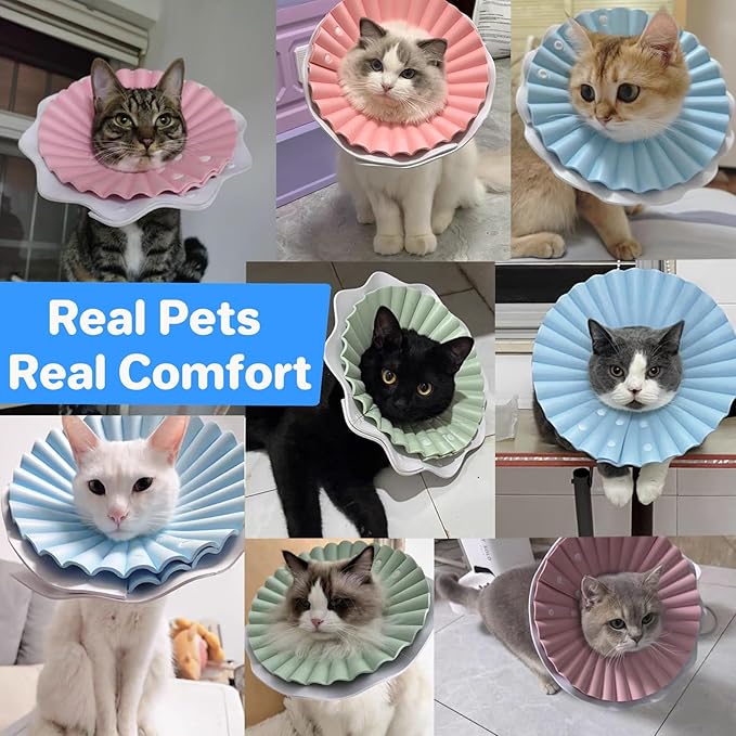 Soft Cat Cone Collar for Cats– Adjustable Lightweight Recovery E-Collar to Stop Licking, Scratching & Biting After Surgery, Comfortable Wound Healing Cone Alternative (Blue, M)