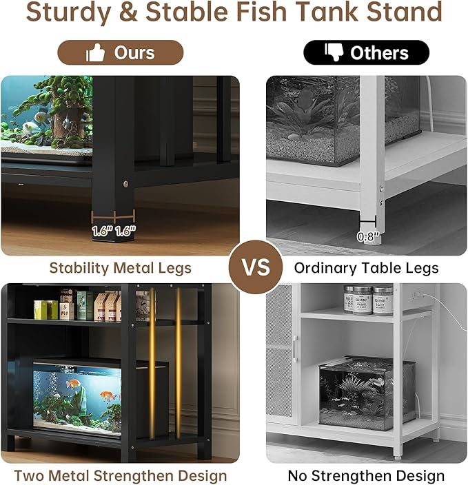 55-75 Gallon Aquarium Stand with Power Outlet, Heavy Duty Fish Tank Stand with Cabinet Storage & Adjustable Shelf, for Fish Tank, Turtle Tank, Reptile Terrarium, 1000LBS Capacity, Black