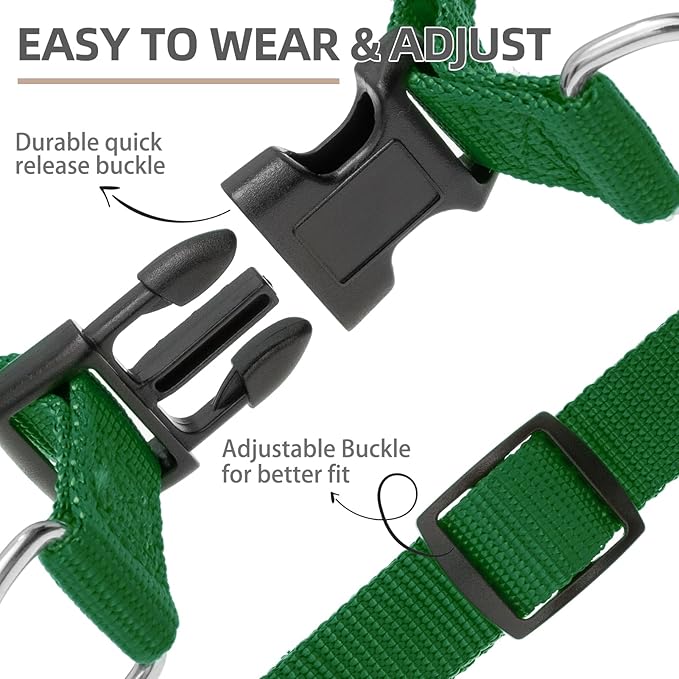 PUPTECK No Pull Dog Harness Soft Adjustable Basic Nylon Step in Puppy Vest Outdoor Walking with ID Tag, Blackish Green, M